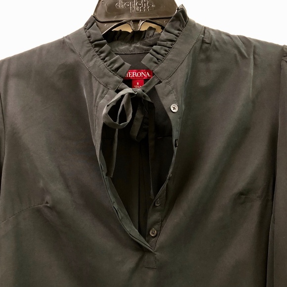 NWT Ruffled Collared Blouse with Tie in Black - Picture 1 of 15